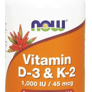 NOW Vitamin D3 a K2, 1000 IU a 45 µg, 120 kapslí