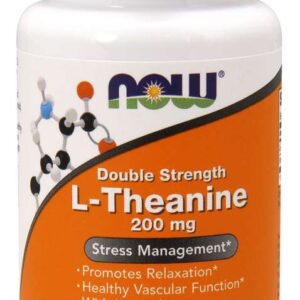Now Foods L-Theanine Double Strength, L-theanin s inositolem, 200 mg, 60 rostlinných kapslí