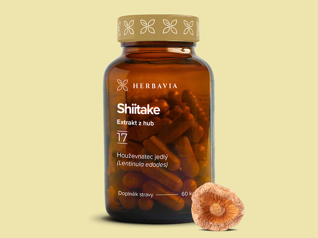 Herbavia Shiitake, extrakt z hub, 60 kapslí