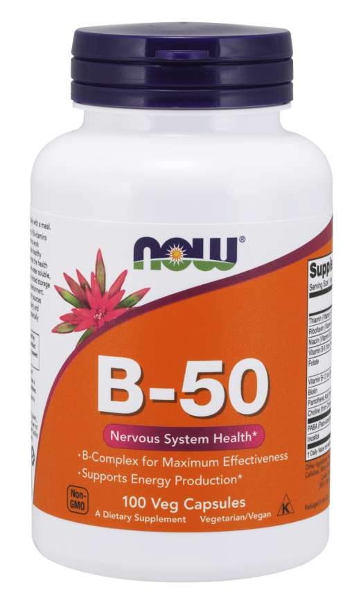 Now Foods Vitamin B-50 Complex, B-komplex, 100 rostlinných kapslí