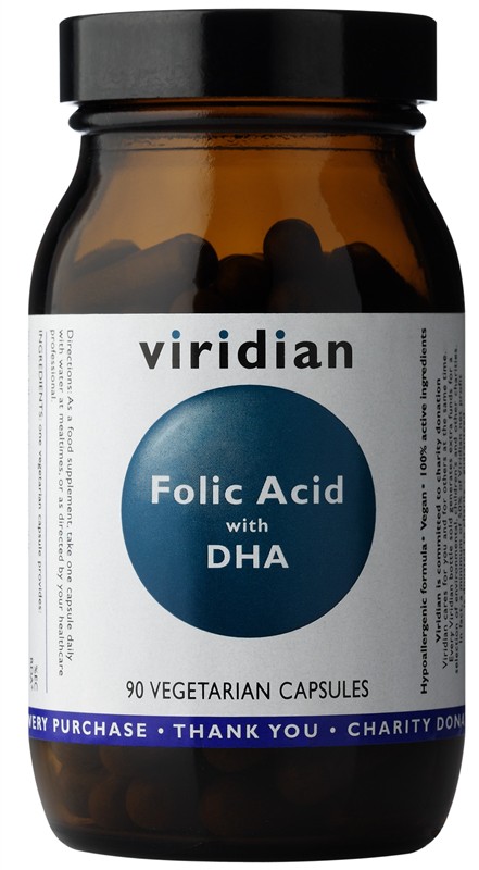 Viridian Folic Acid with DHA, kyselina listová s DHA, 90 kapslí