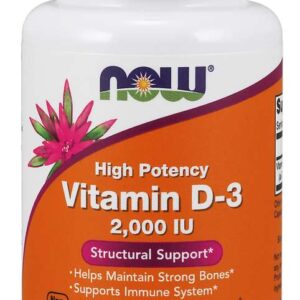 NOW Vitamin D3 2000 IU, 120 softgelových kapslí