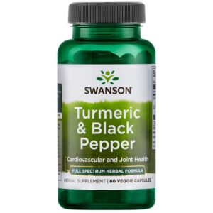 Swanson Turmeric a Black Pepper, kurkuma s černým pepřem, 60 rostlinných kapslí
