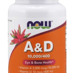 NOW Vitamin A a D, vitamín A 10000 IU s D3 400 IU, 100 softgelových kapslí