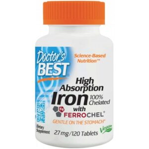 Doctor's Best High Absorption Iron, železo bisglycinát, 27 mg, 120 tablet