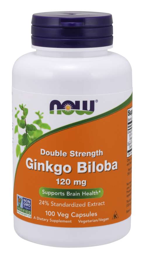 Now Foods Ginkgo Biloba Double Strength, 120 mg, 100 rostlinných kapslí