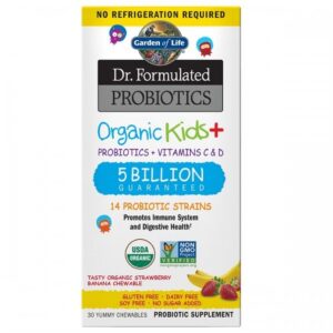 Garden of Life Dr. Formulated, organická probiotika pro děti, jahoda a banán, 30 žvýkacích tablet