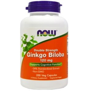 NOW Ginkgo Biloba Double Strength, 120 mg, 200 rostlinných kapslí