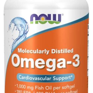 NOW Omega-3, molekulárně destilovaný rybí olej, 200 softgelových kapslí