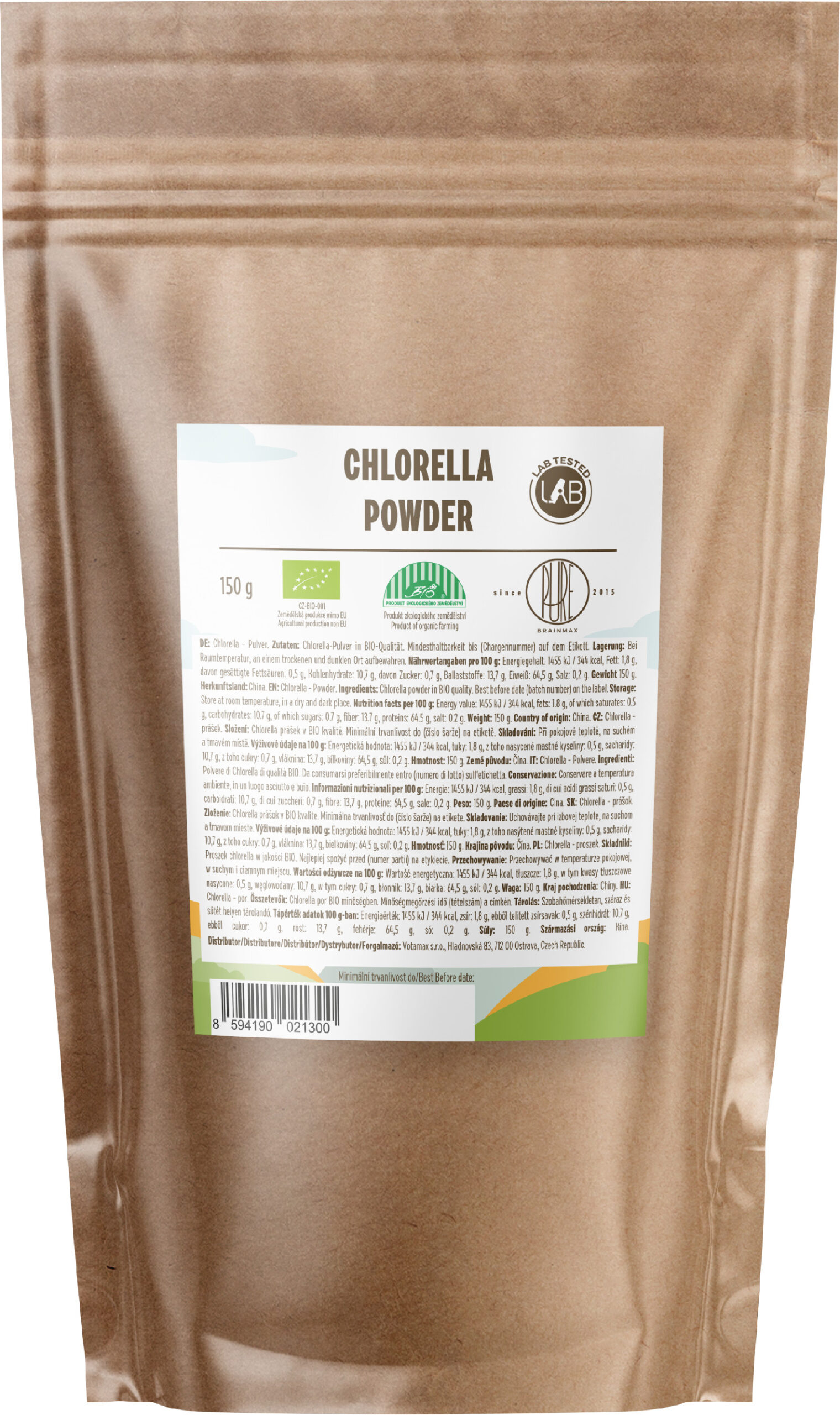 BrainMax Pure Chlorella Powder, chlorella BIO, 150 g