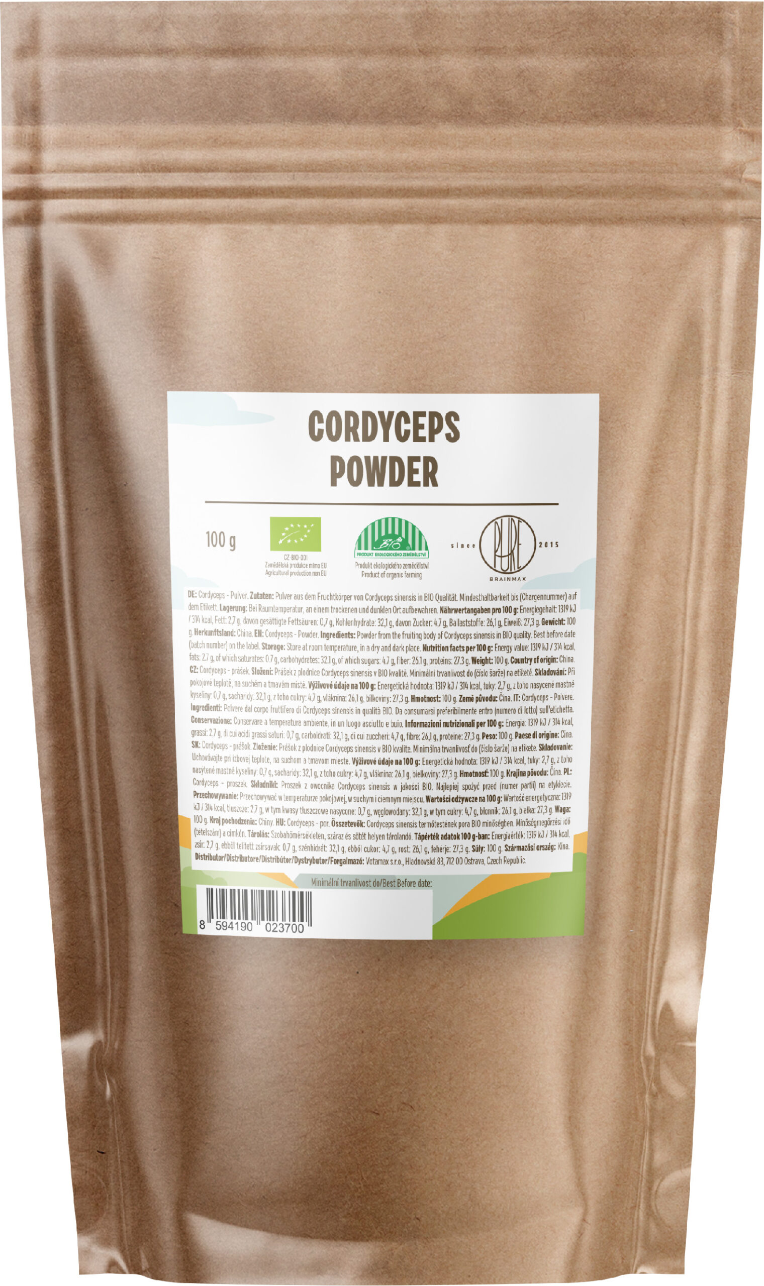 BrainMax Pure Cordyceps sinensis, prášek bio, 100 g