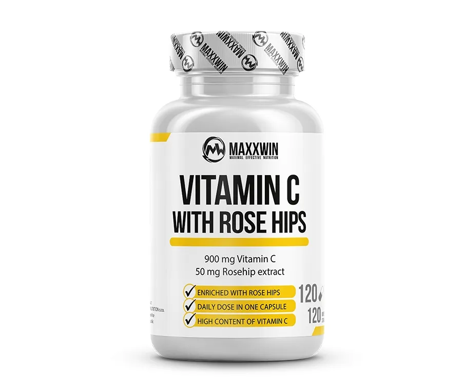 Maxxwin Vitamin C with Rose Hips, kyselina askorbová se šípkem, 120 kapslí