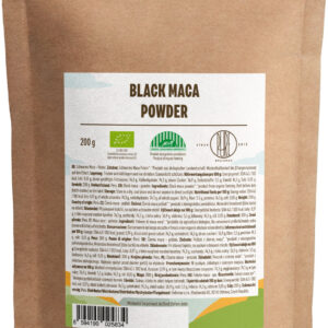 BrainMax Pure Black Maca Powder, maca černá bio, prášek 200 g