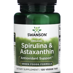 Swanson Organic Spirulina a astaxantin, 120 rostlinných tablet