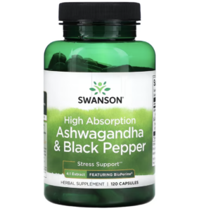 Swanson High Absorption Ashwagandha a černý pepř, 120 kapslí