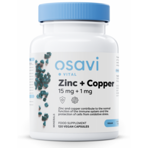 Osavi Zinc + Copper, zinek a měď, 15 mg a 1 mg, 120 rostlinných kapslí