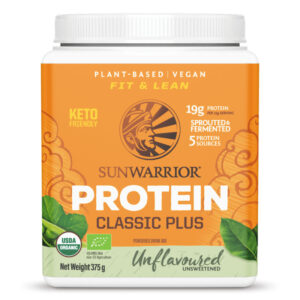 Sunwarrior Classic Plus Organic Protein, rostlinný protein bez příchuti, BIO, 375 g