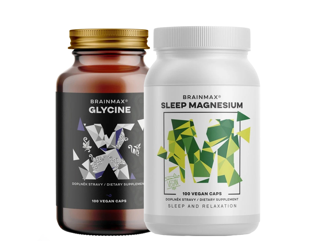 BrainMax Sleep Magnesium a BrainMax Glycin, hořčík bisglycinát, sada 2 × 100 rostlinných kapslí