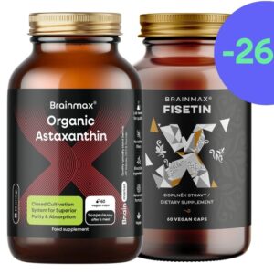 BrainMax Astaxanthin Bio a Fisetin, astaxantin 8 mg s fisetinem, balíček 2 × 60 kapslí