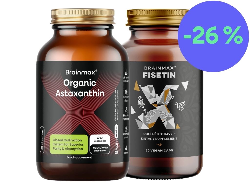 BrainMax Astaxanthin Bio a Fisetin, astaxantin 8 mg s fisetinem, balíček 2 × 60 kapslí