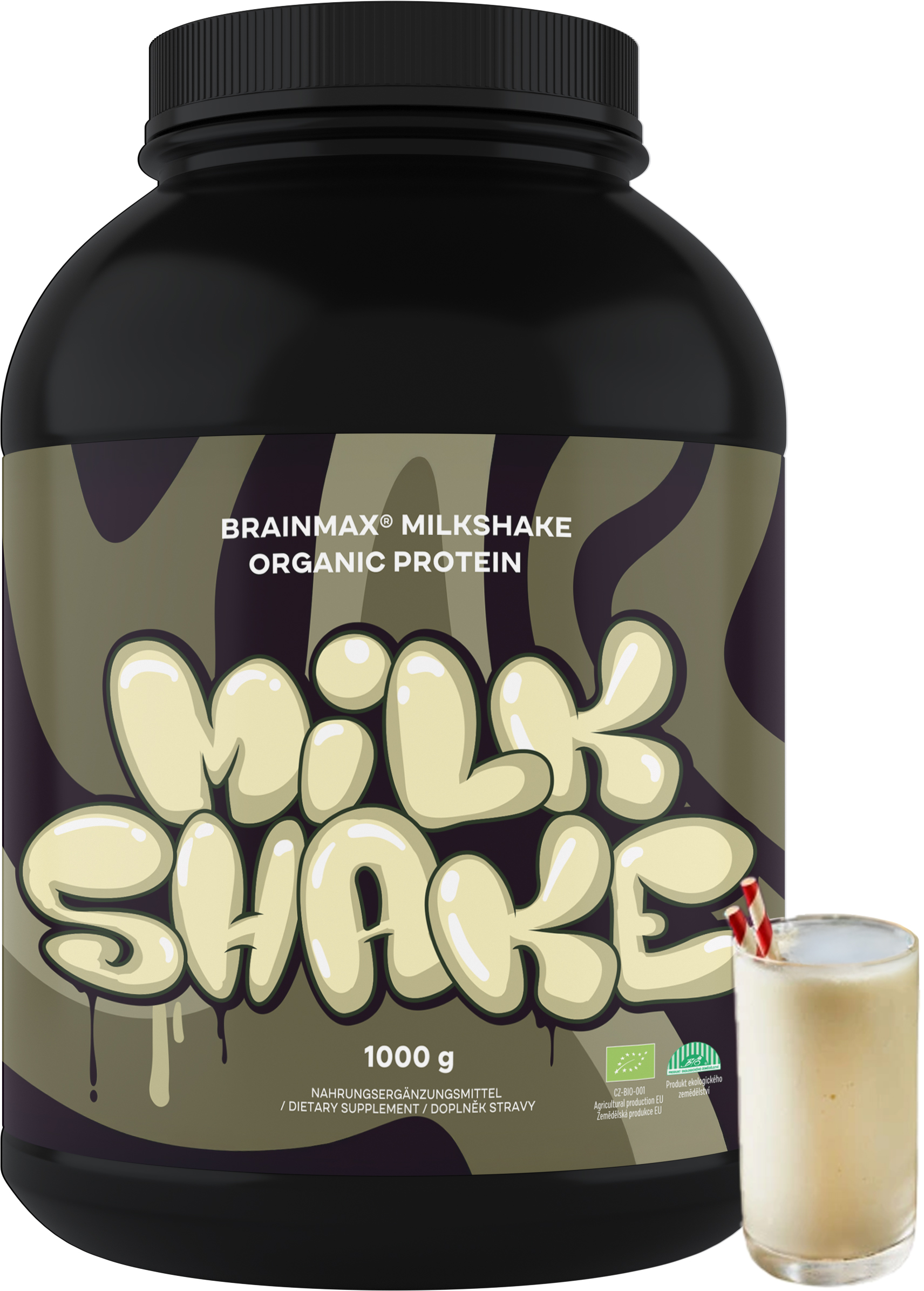 BrainMax Milkshake Protein, bez příchutě, bio, 1000 g