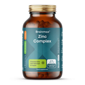 BrainMax Zinc Complex, zinek bisglycinát s mědí a selenem, 50 rostlinných kapslí