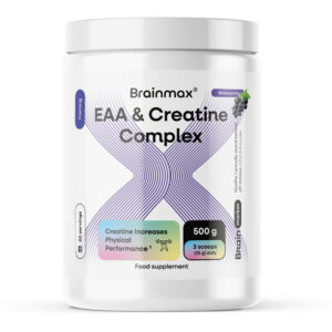 BrainMax EAA a Creatine Complex, kreatin monohydrát s aminokyselinami, černý rybíz, 500 g