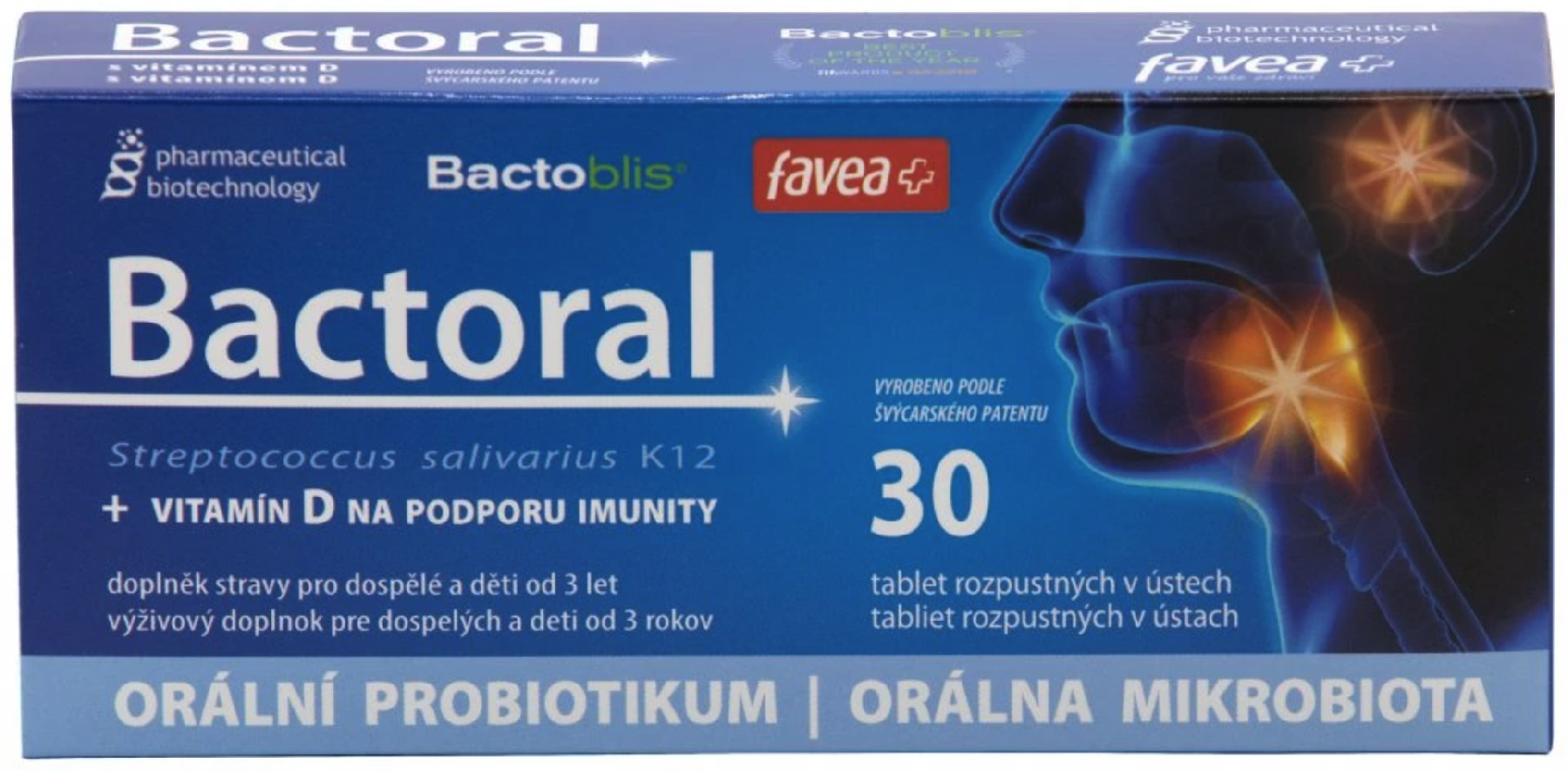 Favea Bactoral s vitaminem D, orální probiotika, 30 tablet