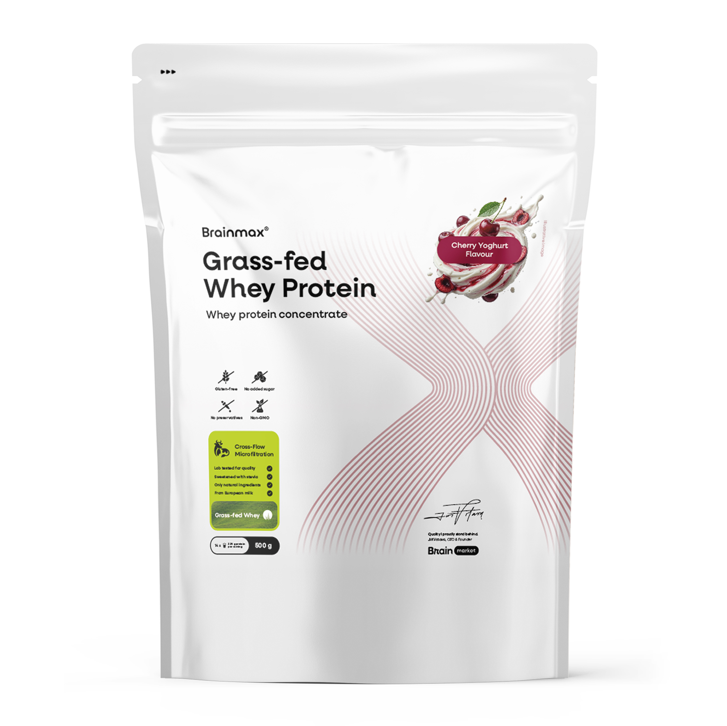 BrainMax Grass-fed Whey Protein, whey protein s třešňovým jogurtem, 500 g