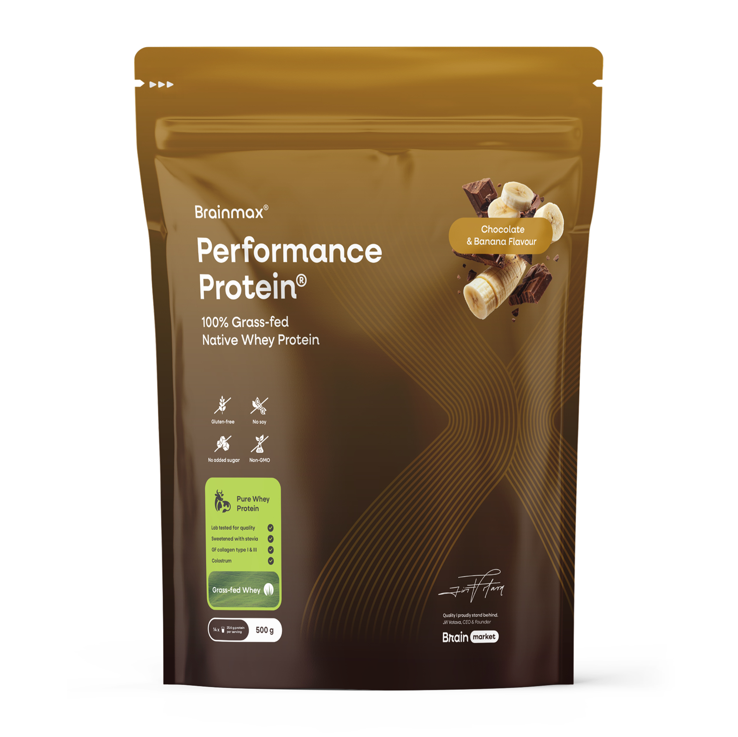 BrainMax Performance Protein, čokoláda a banán, 500 g