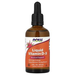 NOW Tekutý vitamín D3, 400 IU ve 4 kapkách, 59 ml