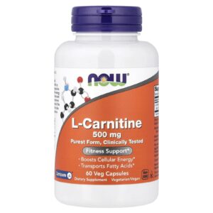Now Foods L-karnitin, L-karnitin tartrát Carnipure 500 mg, 60 rostlinných kapslí