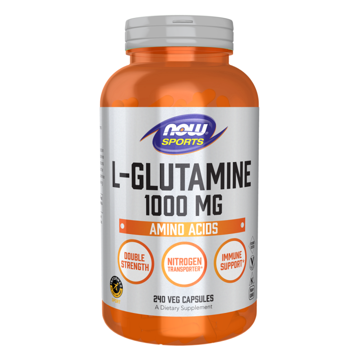 Now Foods L-glutamin, 1000 mg, 240 rostlinných kapslí