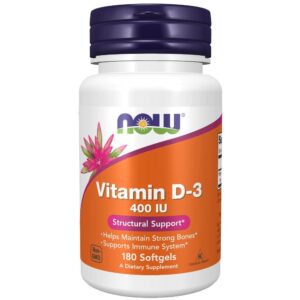 NOW Vitamin D3 400 IU, 180 softgelových kapslí