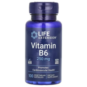 Life Extension Vitamin B6 250 mg, pyridoxin, 100 rostlinných kapslí