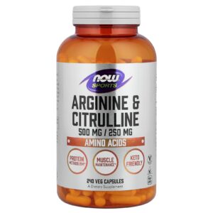 Now Foods Arginine a Citrulline, arginin s citrulinem, 240 rostlinných kapslí
