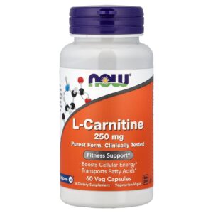 Now Foods L-karnitin, L-karnitin tartrát Carnipure 250 mg, 60 rostlinných kapslí