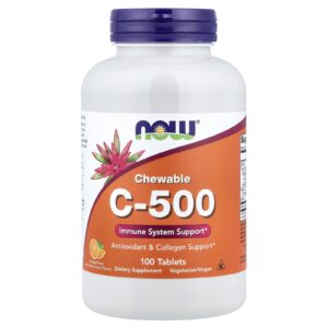 NOW Vitamin C-500 Chewable, kyselina askorbová, pomeranč, 100 žvýkacích tablet