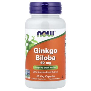 Now Foods Ginkgo biloba, 60 mg, 60 rostlinných kapslí