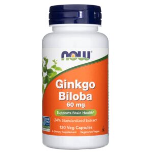 Now Foods Ginkgo biloba, 60 mg, 120 rostlinných kapslí
