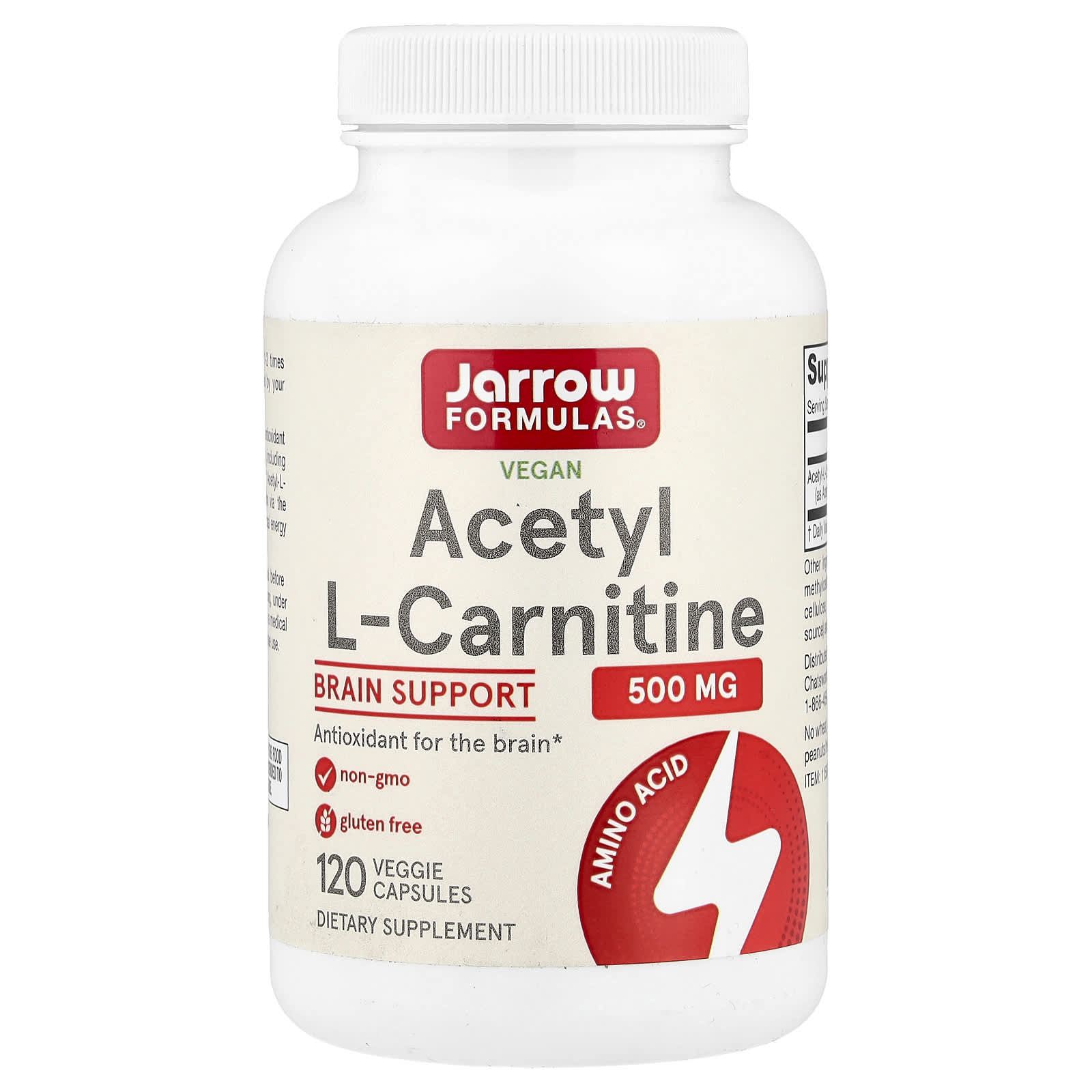 Jarrow Formulas Acetyl-L-karnitin 500 mg, 120 rostlinných kapslí