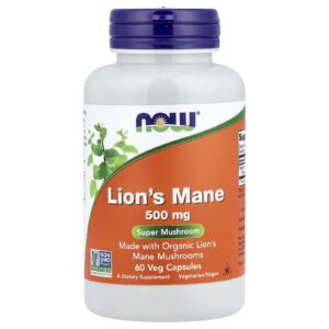 Now Foods Lion's Mane, korálovec ježatý, 500 mg, 60 rostlinných kapslí