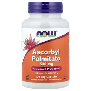 NOW Askorbyl palmitát, vitamin C, 500 mg, 100 rostlinných kapslí