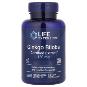 Life Extension Ginkgo biloba, 120 mg, 365 rostlinných kapslí