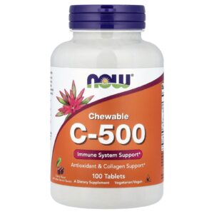 NOW Vitamin C-500 Chewable, kyselina askorbová, třešeň, 100 žvýkacích tablet