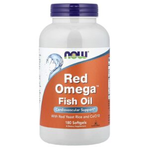 NOW Red Omega, červená fermentovaná rýže s omega 3 a koenzymem Q10, 180 softgelových kapslí