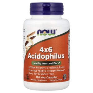 Now Foods Acidophilus 4X6, probiotika se šesti kmeny, 120 rostlinných kapslí