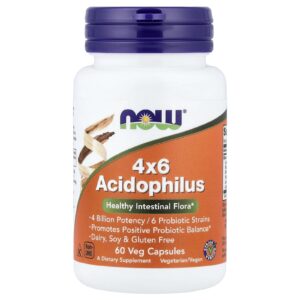 Now Foods Acidophilus 4X6, probiotika se šesti kmeny, 60 rostlinných kapslí