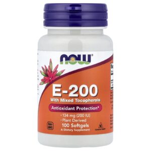 NOW Foods Vitamín E-200 se směsí tokoferolů, 134 mg, 100 softgel kapslí