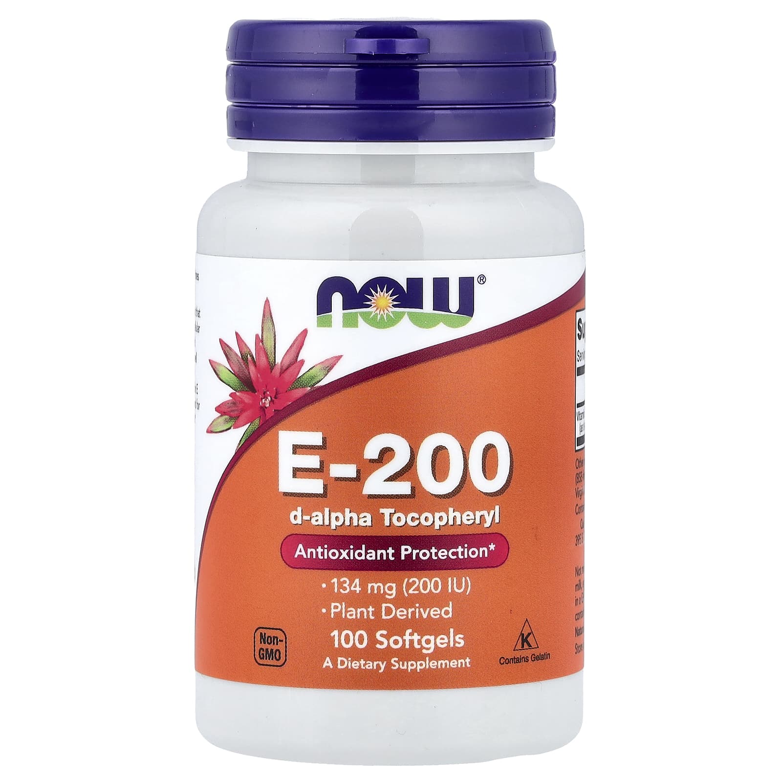 NOW Foods Vitamín E-200, přírodní tokoferol 134 mg, 100 softgel kapslí